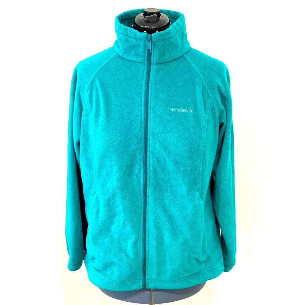 Columbia Fleece Jacket Women's 1X Green Pockets Fall Gorpcore Outdoor Casual